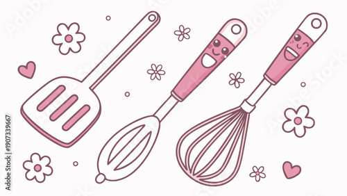 Cute Kawaii Baking Utensils Spatula Whisk Set for Happy Home Cooking Recipes Blog Design