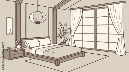 Serene Japanese Minimalist Bedroom Interior Design for Real Estate Listings and Home Decor Websites