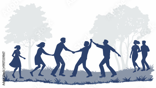 Diverse Group Holding Hands Dancing in Circle Outdoors for Team Building Community Celebration Summer Fun