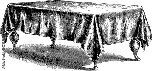 Vintage ritual table cloth botanical study - intricate engraving design for decor