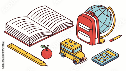 Isometric School Supplies Collection for Education Marketing Website Design Back to School Season Fun Learning Objects
