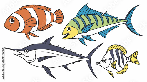 Colorful Tropical Fish Collection Illustration for Kids Education Ocean Life Web Design and Print Projects