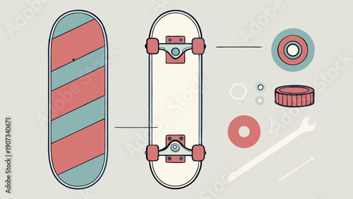 Skateboard Assembly Diagram Parts Breakdown for Extreme Sports Gear Repair Manual or Hobbyist Guide