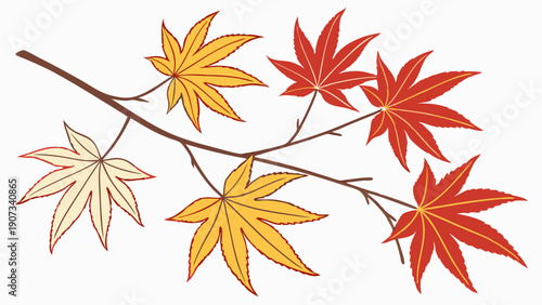 Autumn Maple Branch Foliage Transition Seasonal Change Design Element for Fall Holiday Greeting Cards Websites and Decor