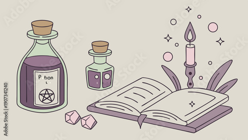 Mystical Potion Brewing Spell Book Candle Occult Magic Crafting for Witchcraft Design Projects