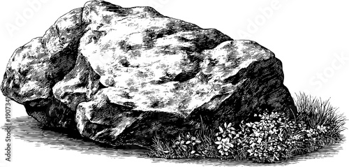 Botanical elegance: vintage stone sculpture with floral accents for artistic design