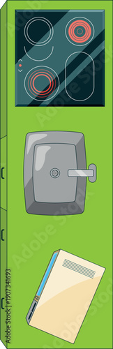 Kitchen counter top view. Wooden furniture surface