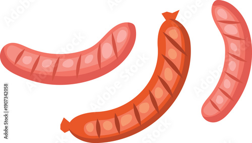 Grilled sausages cartoon icon. Tasty hot dog ingredient