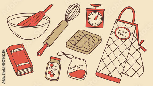Vintage Baking Tools and Recipe Collection for Cozy Home Cooking and Bakery Website Design