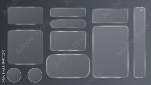 Liquid glass smartphone interface isolated. White ui light frame square and circle banner with shine stroke. set of vector banners signs, border, glow, shine, tech 