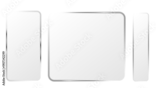 Liquid glass smartphone interface isolated. White ui light frame square and circle banner with shine stroke. set of vector banners signs, border, glow, shine, tech 