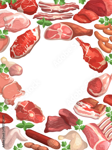 Butchery banner background template. Fresh meat frame