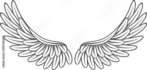 Freedom design with open wings. Bird feathers tattoo