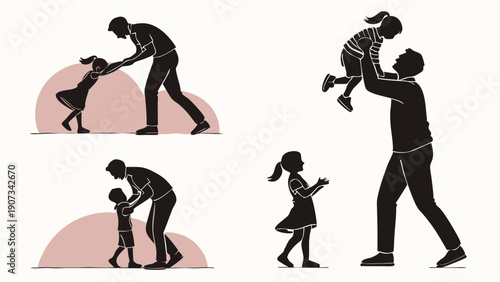Father and Daughter Silhouette Playful Interactions Happy Family Bonding Childhood Memories for Parenting Websites and Greeting Cards
