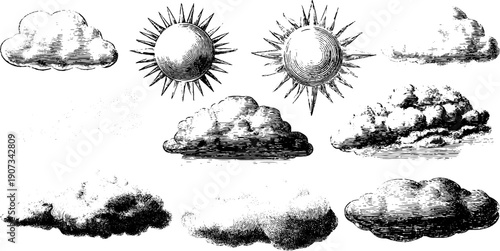 Vintage hand-drawn weather phenomena sketch for design and decor