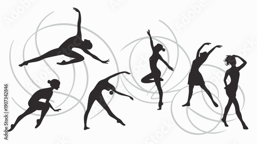 Silhouettes of Diverse Women Exercising Dancing Yoga Poses for Fitness Health and Wellness Website Design