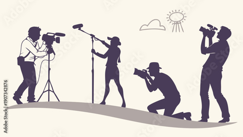 News Crew Filming Outdoor Interview and Photography for Media Production and Journalism Projects