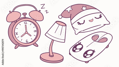 Cute Sleepy Bedtime Objects Alarm Clock Pillow Lamp Slippers for Cozy Night Routine Design