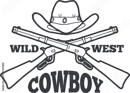 Wild west logo. Crossed guns and cowboy hat