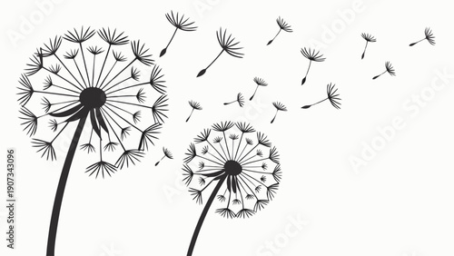 Dandelion Seeds Blowing in Wind for Spring Growth, Hope, and New Beginnings Design Element for Web Banners