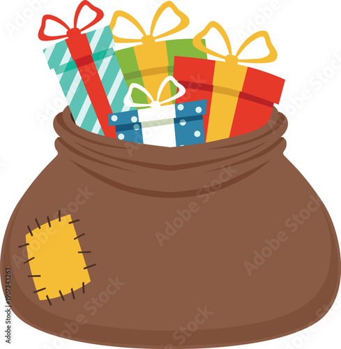 Present sack. Gift box bag cartoon icon