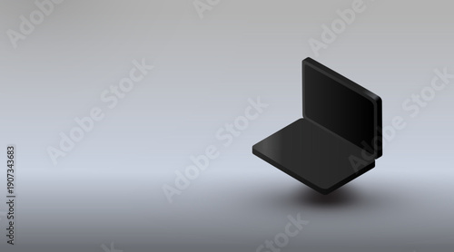 Black Laptop on White Background with Copy Space