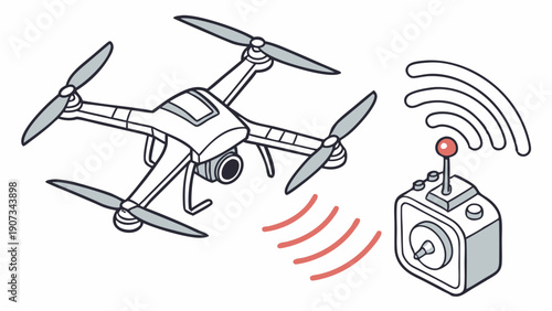 Remote Controlled Quadcopter Drone Flying with Radio Transmitter for Aerial Photography and Videography Technology