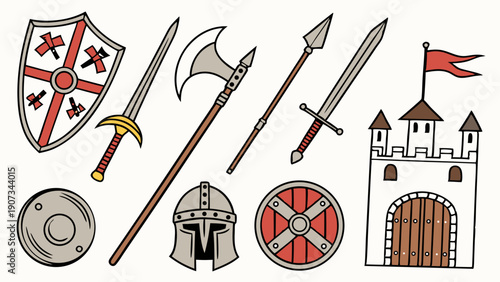 Medieval Knight Armor Weapons and Castle Set for Game Design History Education Fantasy Projects