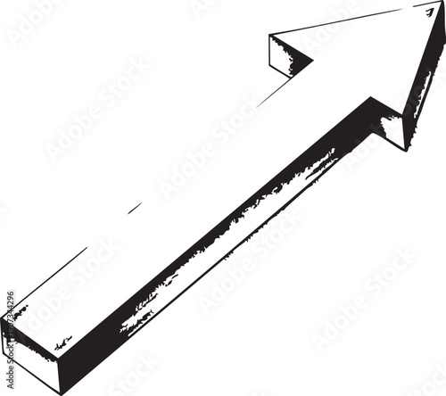 Black and white 3 D arrow pointing upwards with grunge texture 3D arrow