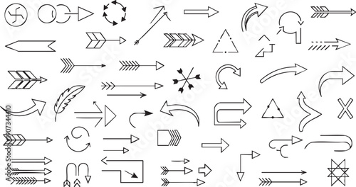 Black and white arrow symbols and shapes for direction indicators and navigation simple shapes