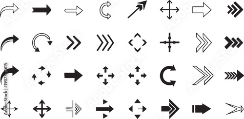 Black and white arrow symbols on white background arrows direction