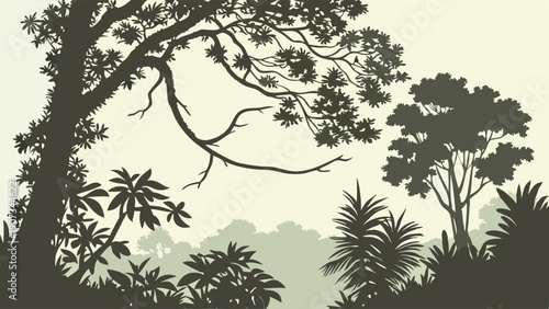 Jungle Forest Silhouette Background for Nature Travel Adventure Website Design Tropical Ecology Theme