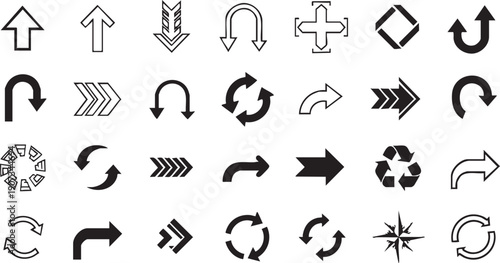 Black and white arrow symbols on white background for direction navigation arrows