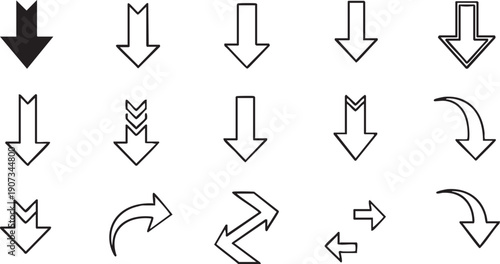 Black and white arrow symbols pointing down and right arrows