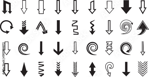 Black and white arrow symbols pointing in various directions arrows