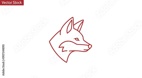 Minimalist Outline Drawing of a Fox Head in Profile, Isolated White Background
