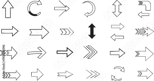 Black and white arrows in various directions and styles for navigation and pointers navigation pointers