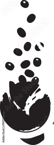 Black and white broken eggshell with eggs falling out falling eggs