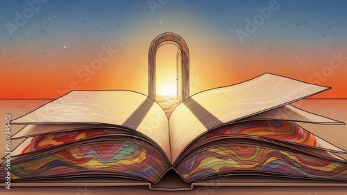 Open Book with Light Emanating from Pages.