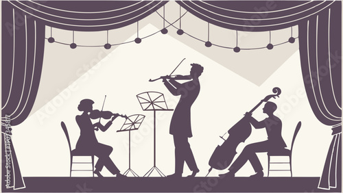 Elegant String Trio Performing Live Concert Silhouette for Music Event Promotion Website Design or Classical Arts Advertising