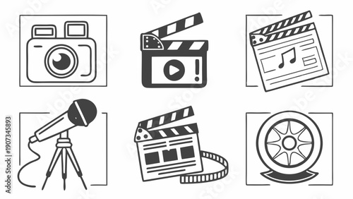 Filmmaking Production Icons Set Camera Microphone Clapperboard for Video Editing Web Design Projects