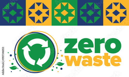 Zero Waste. Ecology poster. Refuse and Reduce. To Reuse and Recycle. Green January for environment. Eco friendly lifestyle. Save the planet. No plastic, only eco bag. Vector illustration