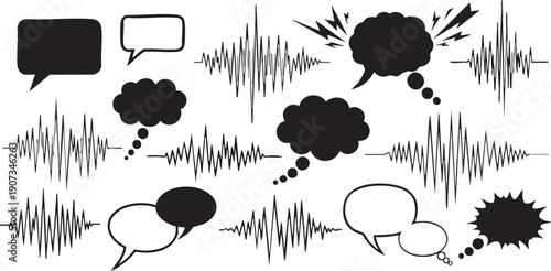 Black and white comic speech bubbles with sound waves