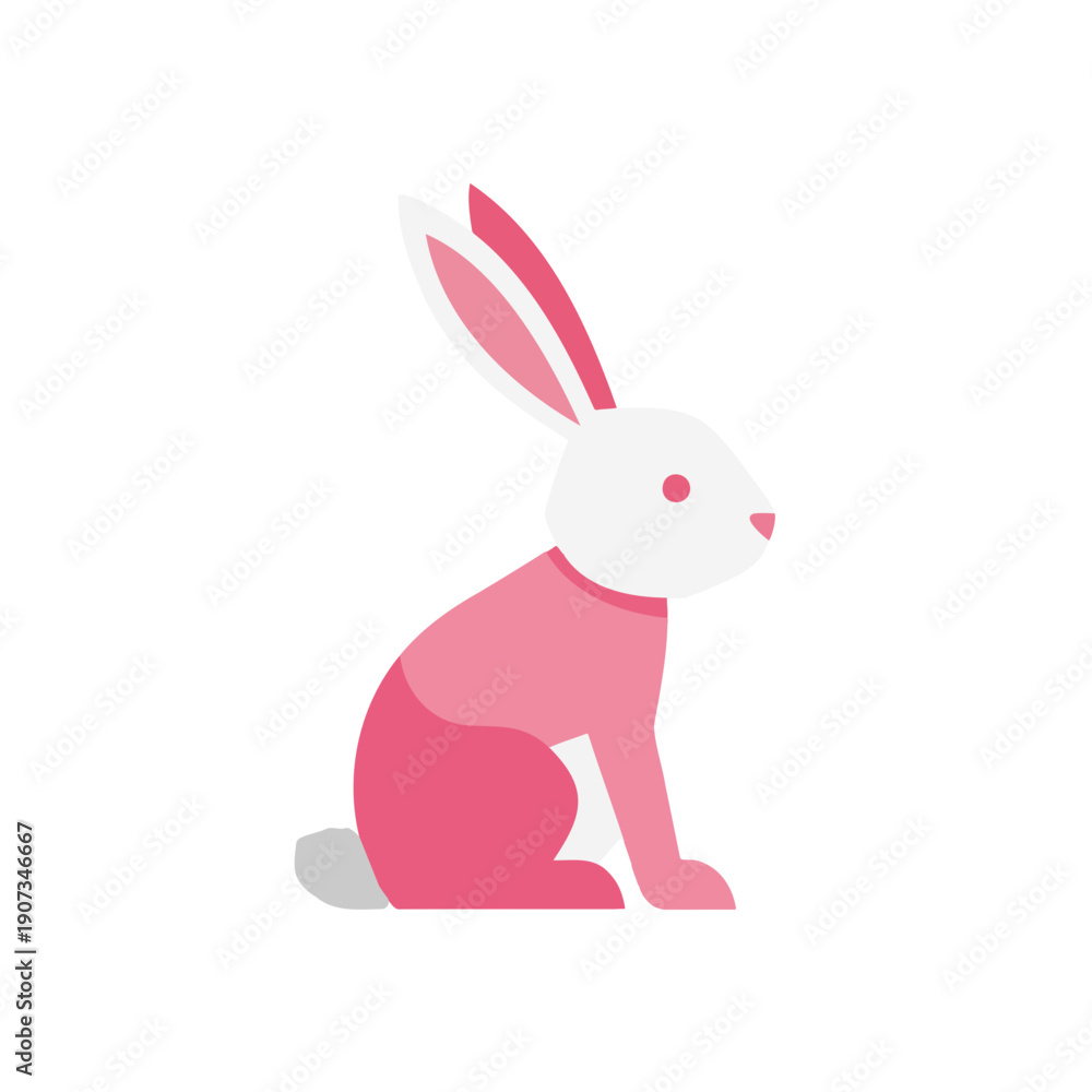 Fototapeta premium Pink rabbit illustration sitting in a playful pose for Easter 