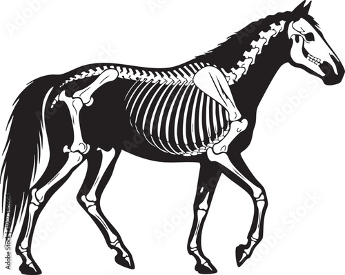 Black and white horse skeleton equine anatomy equine skeleton animal anatomy