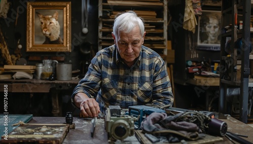 Crafting Tools and Memories in a Workshop With an Older Man Focused on His Wo...
