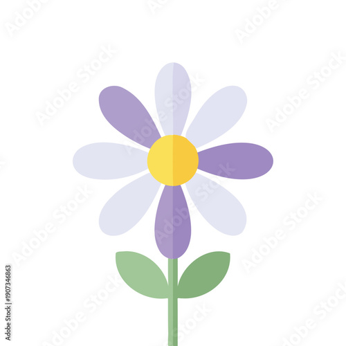 Colorful flower with purple petals and yellow center on white background  