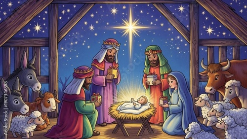 Nativity Scene with Mary Joseph and Jesus.