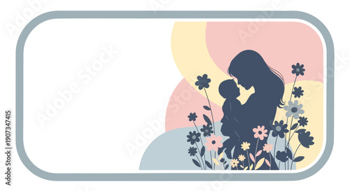 Mother and Baby Silhouette Illustration, Gentle Pastel Graphic for Maternal Bond Cards, Mother's Day Templates, Baby Shower Invitations, and Nurturing Parent Blogs