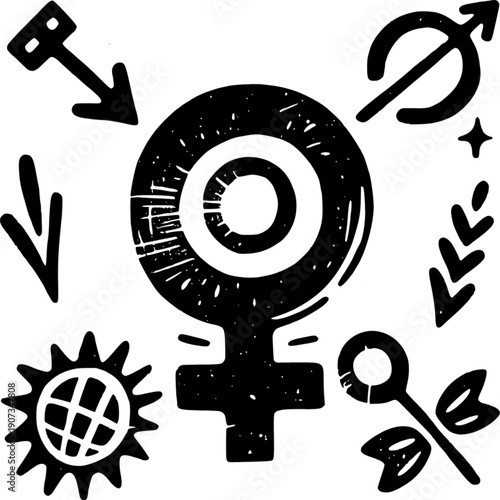 Gender Symbols and Icons: A captivating illustration featuring various gender symbols and related icons, perfect for representing diverse identities and inclusive themes.